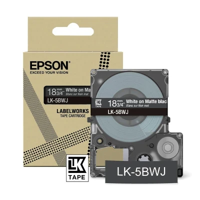 Imagen de Epson LabelWorks LK 5BWJ Cartucho de cinta etiquetado compatible con LW C610 y C410 Negro mate/Blanco 18mm