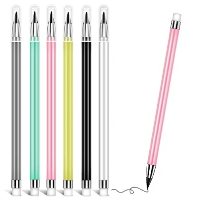 Imagen de Skaaisont Lápices sin tinta con goma, lápiz perpetuo de larga duración, bolígrafo portable 6 reutilizables para oficina y estudio