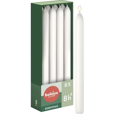 Imagen de Bolsius Velas cónicas para cena Color blanco 8 unidades 23 cm Larga duración de combustión horas sin perfume cera natural vegana goteo aceite palma Valentin