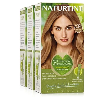 Imagen de Naturtint Biobased Coloración sin amoniaco 100% cobertura de canas Ingredientes vegetales Color natural y duradero 7.34 Avellana Luminoso Pack 3