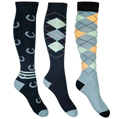 Imagen de HKM Cardiff Calcetín, Azul Oscuro/Salvia, 5 12 Unisex niños