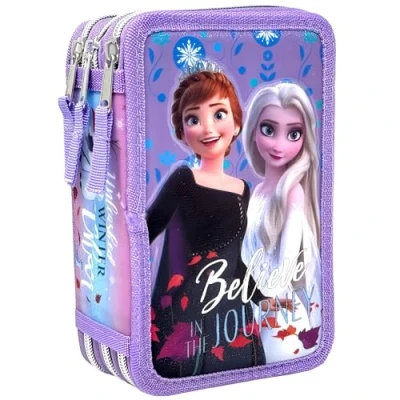 Imagen de Clondo Estuche de Triple Relleno para niñas, Frozen Fan, 44 Utensilios Escolares, 3 Cremalleras, Lápices Colores, rotuladores, Tijeras, Elsa, Anna
