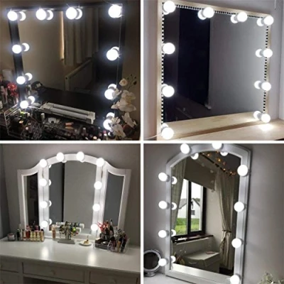Imagen de Luces De Espejo Tocador Maquillaje Led Kit Usb Cable Hollywood, 10 Bombillas Dimmable 3 Modos Color y Brillo, Para Diy Espejos Vestidor Baño Luz (Sin Cargador Usb)