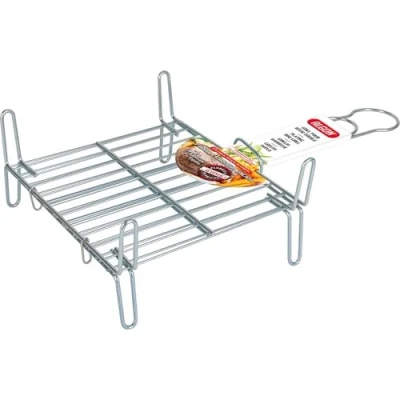 Imagen de Algon Parrilla Barbacoa 25x25 Acero Inoxidable Zincado Gris Metalizado con Cierre de Seguridad Ideal para Asar Carnes y Verduras Resistente Duradera Exterior