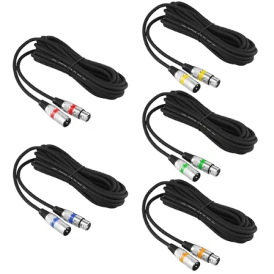 Imagen de QWORK® 5 Piezas 5M Cables XLR, 3 Pines Cable Microfono XLR Macho Hembra, sin Interferencias, para Micrófono, Altavoces, Mezclador de Audio