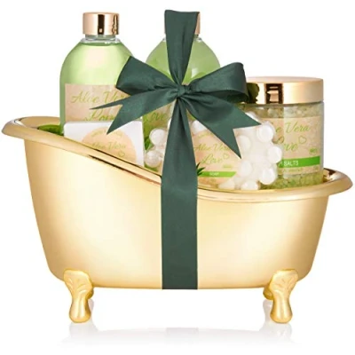 Imagen de BRUBAKER &#039;Aloe Vera Love&#039; Set de regalo baño con bañera oro, 6 piezas