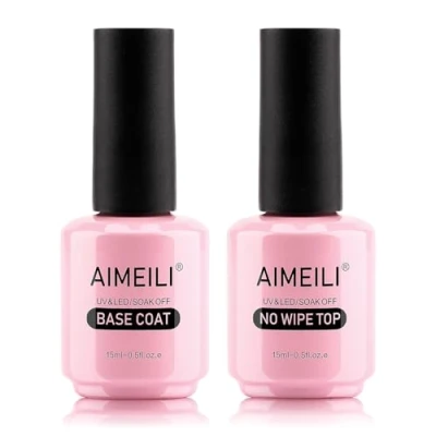 Imagen de AIMEILI Base y Top Coat Semipermanente Esmaltes Semipermanentes para Uñas en Gel UV LED de Kit Manicura Soak off Pedicura 2 x 15ml
