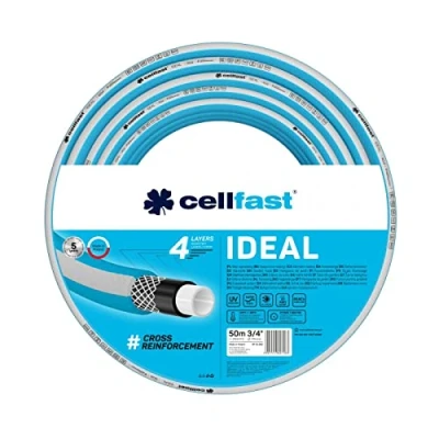 Imagen de Cellfast Manguera de jardín IDEAL, Duradera, Flexible, 4 Capas, Trenzada Cruzada Resistente a UV y Algas, Tecnología REACH, 27 Bares, 20/60 C Temperatura 3/4 &quot;, 50 m