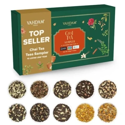 Imagen de VAHDAM, Surtido de Té Chai Pack Regalo 10 Mezclas Te Masala Exótico la India (50 Raciones) Caja Tes e Infusiones Juego para Mujeres y Hombres