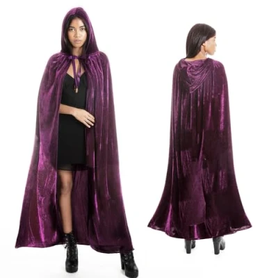 Imagen de various Largo Capa Morado con Capucha Terciopelo Disfraz de Vampiro Halloween Medieval para Fiesta Carnaval y Adulto Mujer Hombre 150cm