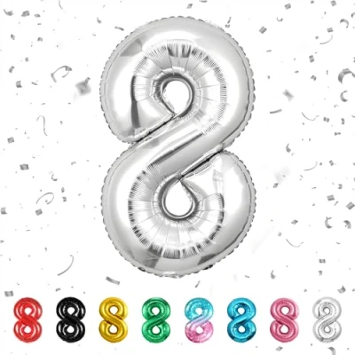 Imagen de Globos de Cumpleãnos 8 Plata,101 CM Globo Numeros Gigantes Grandes Decoracion,Globo Numero 8,Globos Niño Niña Adultos,Vuelan con Helio