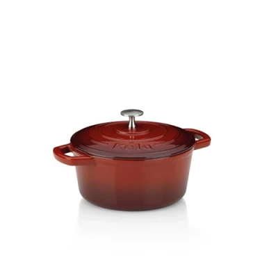 Imagen de kela 11940 Olla asadora con tapa, Hierro fundido, Revestimiento esmaltado, Gran conservación del calor, Apta para inducción, 2,5 L, Rojo, Redonda, Calido