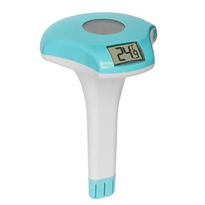 Imagen de TFA Dostmann Termómetro digital para piscina 30.2033.20, funciona con energía solar, flotante, correa de fijación, medición la temperatura del agua, color blanco y turquesa