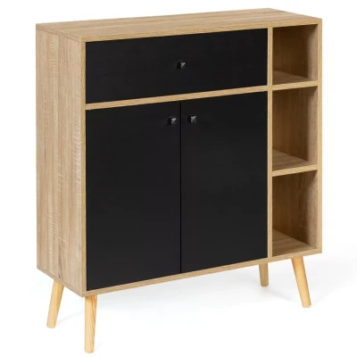 Imagen de IDMarket Mueble de almacenamiento EMMIE escandinavo madera y negro con armario cajón