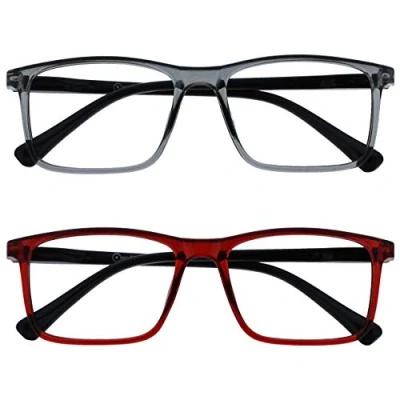 Imagen de OPULIZE Ink Pack 2 Gafas De Lectura Grande Gris Oscuro Rojo Hombres Mujeres Bisagras Resorte RR4 7Z +2,50
