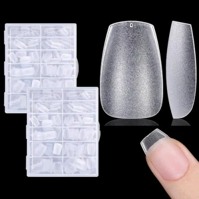 Imagen de Oruiiju puntas de uñas cortas bailarina(240 piezas 12 tamaños),puntas gel suave, preformadas cobertura completa, artificiales mate