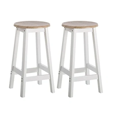 Imagen de LOLAhome Pack de 2 taburetes Cocina Blanco y Natural Madera MDF Ø 29x54 cm