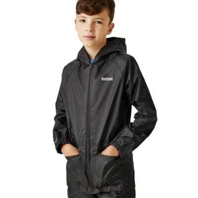 Imagen de Regatta Chaqueta para niños Stormbreak con Costuras Selladas Impermeables y Capucha Jackets Waterproof Shell, Infantil, Black, 3 4