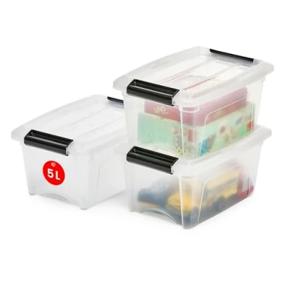 Imagen de Iris Ohyama 3 Cajas de almacenamiento con tapas, 5L, Transparente, Clips Cierre, Duradero, Apilable, para Dormitorio, Armario, Oficina, Organizadora, Ropa y Zapados, Libre BPA, NTB 5