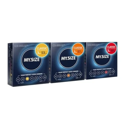 Imagen de MY.SIZE Classic Condones paquete de prueba 3 unidades I Ancho 53, 57, 60 mm 3x3 Preservativos premium extra delgados ultra sensibles y delicados Grosor 0,07 veganos