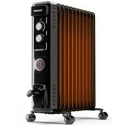 Imagen de Pro Breeze Radiador Electrico Bajo Consumo de Aceite 3 modos calor, 2000W, 1200W y 800W. Sistema seguridad Apagado Automático. con 11 aletas