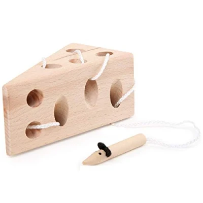 Imagen de Small Foot enhebrar Queso y ratón de Madera FSC 100% certificada, Juego motricidad clásico Gato Juguetes, Multicolor, (11053)