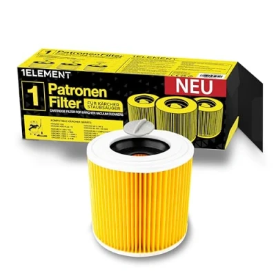 Imagen de 1 filtro para aspiradoras Kärcher [WD3, WD2, WD1, MV3, MV2, A, K, KNT, NT, SE, VC] redondo + tornillo de cierre alérgicos a polvo fino y olores [WD 3 2 MV]