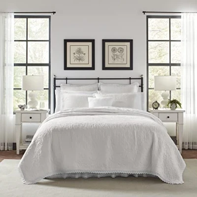 Imagen de Laura Ashley Home Juego de edredón 100, Ropa Cama Transpirable y Ligera con Fundas a Juego, Prelavado para Mayor suavidad, algodón, Blanco, tamaño King