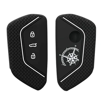 Imagen de kwmobile Carcasa Compatible con Llavero de VW Golf 8 Llave Coche 3 Botones Funda para Mando Silicona Blanco/Negro