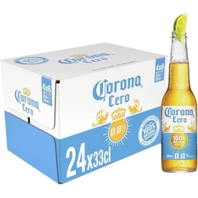 Imagen de Corona Cero, Pack de 24 botellas x 33 cl, Cerveza con 100% Ingredientes Naturales, 0.0% Vol. Alcohol