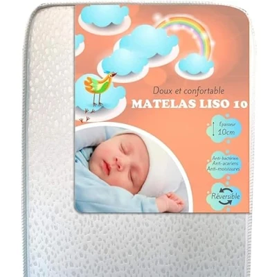 Imagen de Colchón cuna 60x120 Tejido Aloe Vera Hipoalergénico Fabricado en España Reversible Certificado Oeko Tex Tratamiento Sanitized CertiPUR colchon 120 x 60 cm Altura 10cm 3D