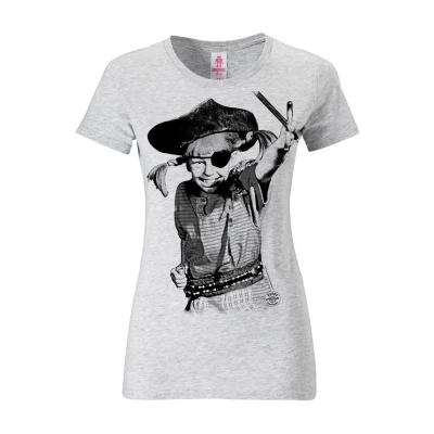 Imagen de Logoshirt Pippi Langstrumpf Pirat Camiseta estampada graumeliert, Mujer, Talla: Large, Grau meliert