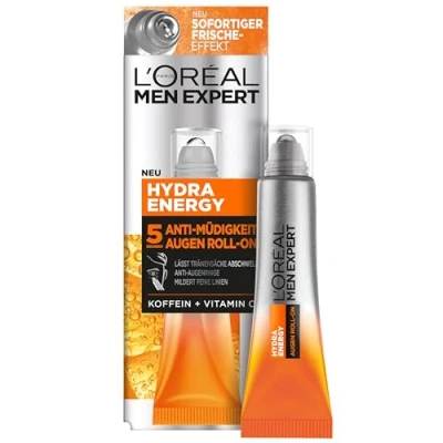 Imagen de L&#039;Oréal Men Expert Ojos Roll On contra la piel cansada para hombres, cuidado ocular vigorizante vitamina C y cafeína, Hydra Energy Hidratante 24H Antifatiga, 1 x 50 ml