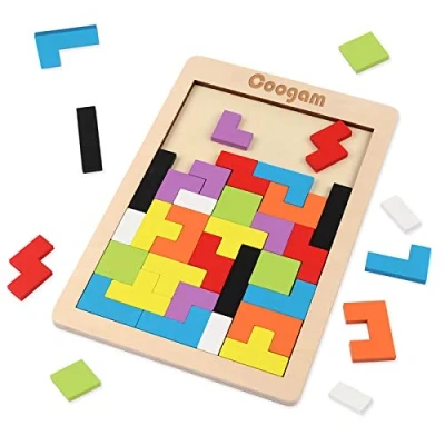 Imagen de Coogam Puzzle de Madera 40 Piezas Tangram Jigsaw Brain Teaser Toy para Adulto Caja Rompecabezas Juego Cerebro Bloque Construcción Inteligencia Regalo Educativo Niños