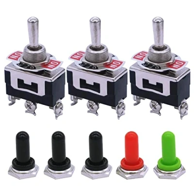 Imagen de mxuteuk 3 piezas Interruptor de palanca momentáneo pesado 16A 250V 20A 125V SPDT (ON)/OFF/(ON) terminales posiciones + 5 cubierta perilla metal impermeable Ten 123 5mz B123