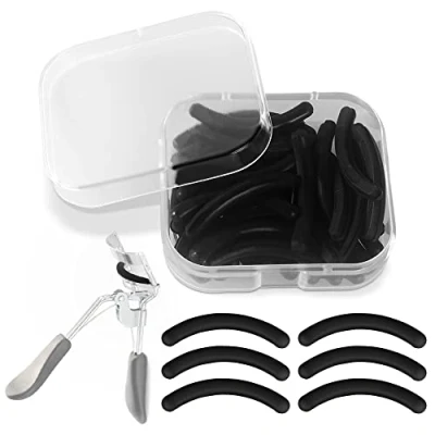 Imagen de 30 Almohadillas de Repuesto para Rizador Pestañas Recambios Goma Negra Herramientas Maquillaje con 1 Caja Portátil Universal