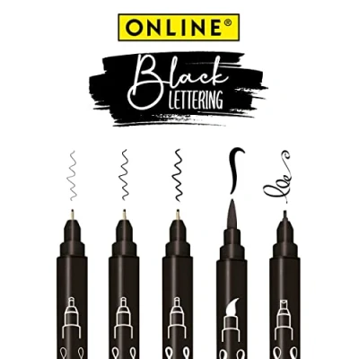 Imagen de Online Juego de Escritura a Mano Black 5 lápices caligrafía en Negro con Pincel, Punta delineador y para Diarios