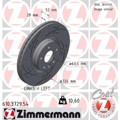 Imagen de ZIMMERMANN 610.3729.54 Disco de freno 324 28 6/5 5 108 ventilación interna, ranurado revestido VOLVO: XC60 I