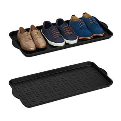 Imagen de relaxdays Set de 2 Bandejas Zapatos, Booy Tray Anti Goteo, Zapatero Recibidor, 6 8 Pares, Plástico, 75 x 36,5 cm, Negro