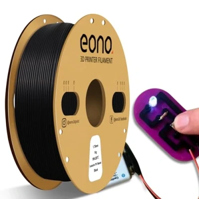Imagen de Eono filamento de TPU conductivo 1,75 mm (± 0,03 mm) 2,2 lb (1 kg) para impresora 3D, flexible electroconductor, color negro