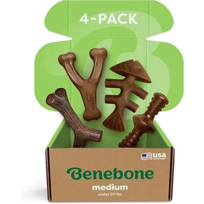 Imagen de Benebone Caja de Juguetes masticables Duradera para Perros masticadores agresivos con Hueso Deseo, Espina Pescado, Palo y zaggler, Mediano