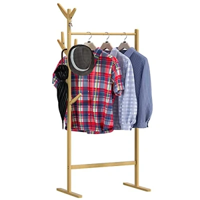 Imagen de CASARIA Perchero de Bambú 8 Ganchos Multifunción carga 34Kg madera 164x66x40cm color natural para chaquetas vestidos