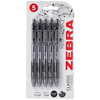 Imagen de Zebra 2438 Z Grip Smooth Bolígrafo retráctil, color negro (paquete de 5) (el embalaje puede variar)