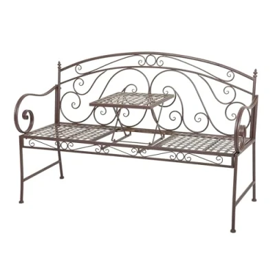 Imagen de Spetebo Banco de jardín metal 2/3 plazas con mesa plegable 148 x 55 96 cm
