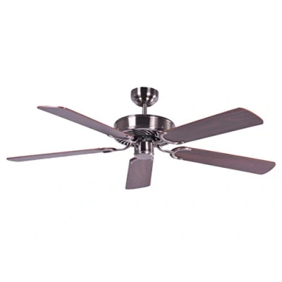 Imagen de Ventilador de techo Potkuri plata envejecida con aspas reversibles nogal/nuez incrustación ratán, 132cm por Pepeo