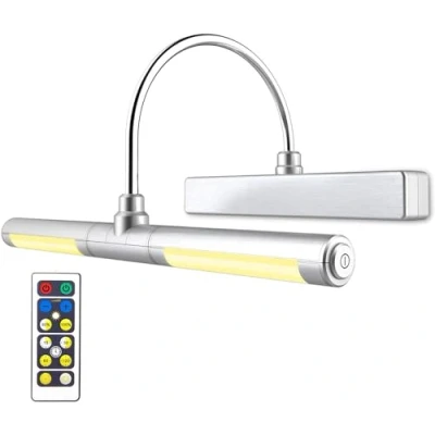 Imagen de BIGLIGHT Luz de Pintar Remota,Aplique Pared Baño,Luz Pantalla,Brazo Oscilante 180 Regulable Marco Luces para Interior Pintar,Luz LED Cuadros y Obras Arte Plateado