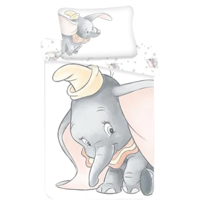Imagen de Juego de ropa cama con diseño Dumbo en color gris, set 2 piezas 100 % algodón. Tamaño: x 135 cm, 40 60 certificado Öko Tex Standard
