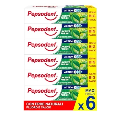 Imagen de Pepsodent Pasta de dientes 125 ml Active Fresh Con hierbas naturales y té verde Paquete grande (pack 6 x ml)
