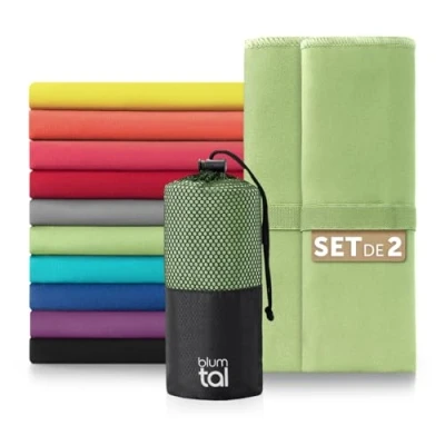 Imagen de Blumtal Toalla Microfibra 80x40 cm en Set de 2 Toallas Gimnasio Secado rápido Gym para pequeñas Colegio Verde