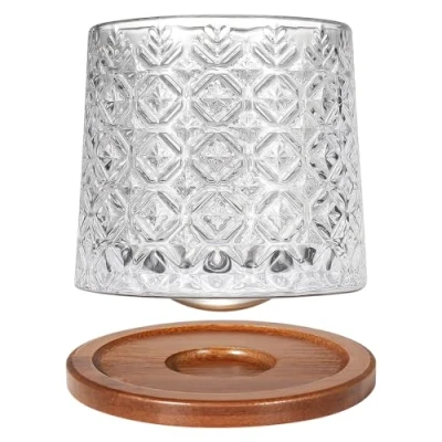 Imagen de Uten Vaso de Whisky Cristal, 275 ml/10 oz Agua Giratorio, Posavasos Bambú, Tacto Grueso, Adecuado para Beber Ron, Brandy, Cócteles, Café, Jugo, Relajarse y Descomprimir, 1 Pieza